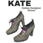 Kate Italy Designer 35 5  Leather Lace Up Oxfords Heels Lugg Soles Combat Boot — photo 2