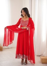 Red Faux Georgette Salwar Kameez With Dupatta Wedding Party Wear Dress