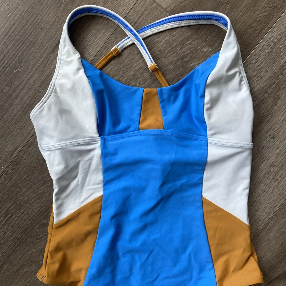 Traje de baño prAna de una pieza para mujer talla S azul blanco tostado tulum dulce agave bloque de color Foto 2 de 4