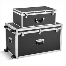 Uimoso Metal Storage Trunk Set of 2 Wooden Suitcase Boxes with Padlocks, Black