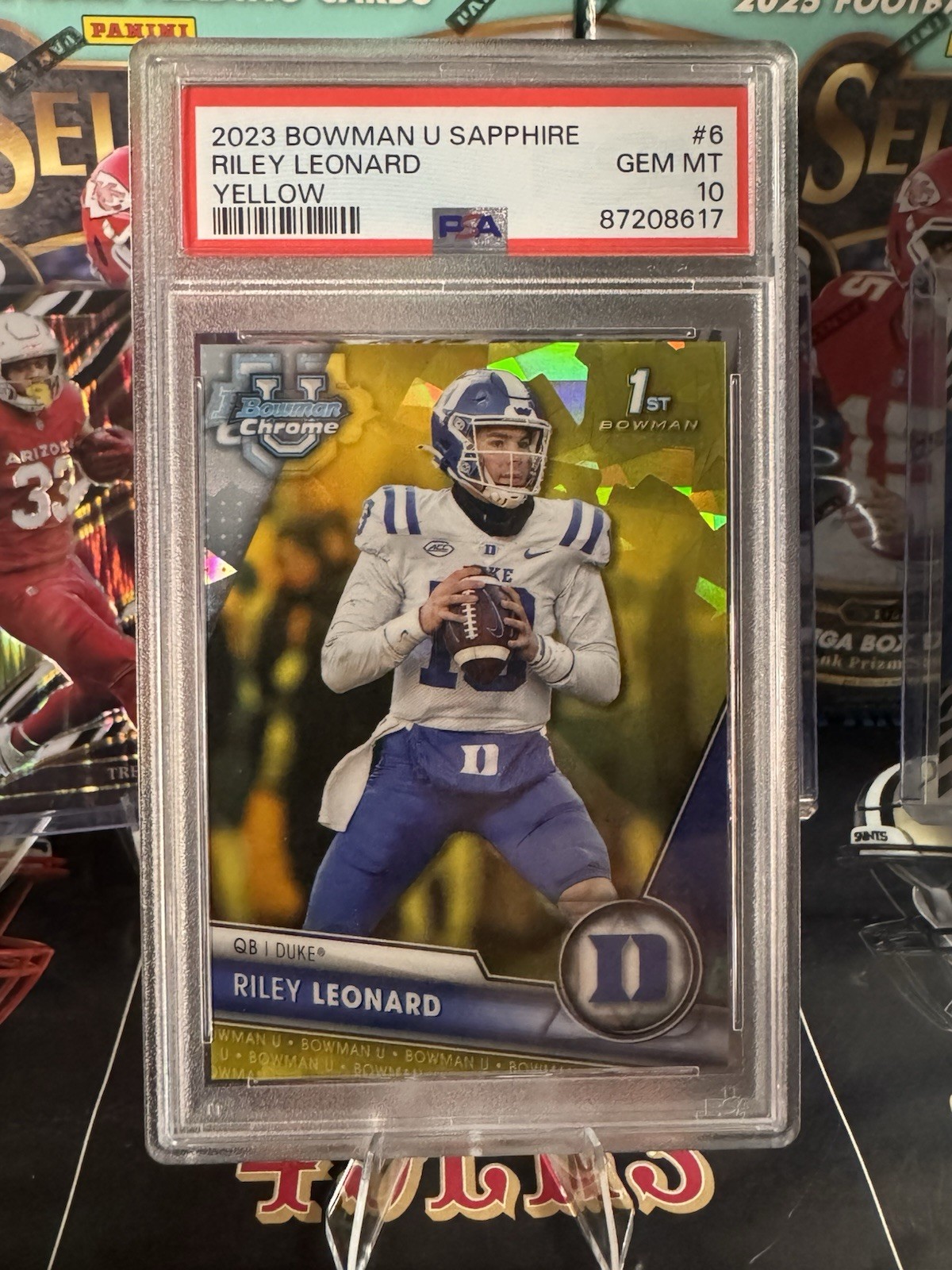 Bowman 2023 Bowman U Sapphire Riley Leonard Duke Football Yellow #6 PSA 10 /75