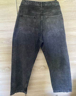 PULL&BEAR Damen Weite Bein Jeans Grau Gr. 44 Denim 73 cm Schrittlänge