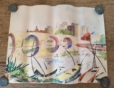 Aquarelle Ancienne Paris Le Pont Neuf Seine Barques Peinture Dessin 24,7x32,5cm