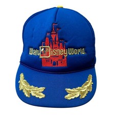 80s Walt Disney World Blue Trucker Hat Red Castle Gold Leaves Foam Mesh Cap VTG