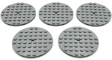 Lego 5 New Light Bluish Gray Plates Round 8 x 8 with Holes Parts