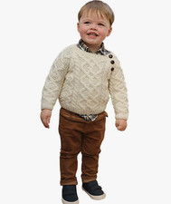 Carraig donn Baby Hand Cable Knit Side Fastening Button Crew Neck Wool Sweater M