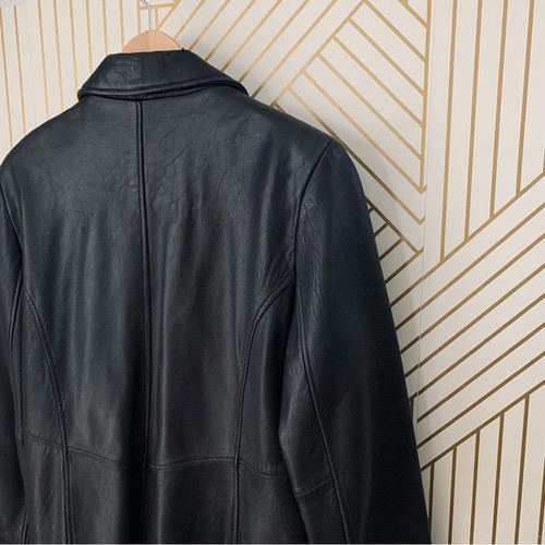 Kenneth Cole Reaction Leather jacket zipper front long line silhouette collar L - Picture 7 of 9