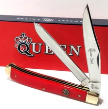 Queen Cutlery Company Slim Trapper Smooth Red Bone 2 Blade Folding Pocket Knife