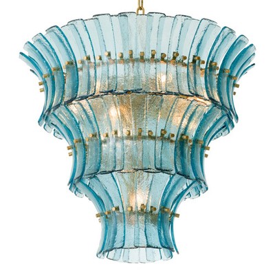 Eichholtz Chandelier Toscano Antique Brass Finish Blue Glass *IN STOCK*