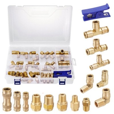 33PCS Brass DOT Air Brake Line Fittings 1/4'' 3/8'' 1/2'' DOT Air Hose Fittings NEW
