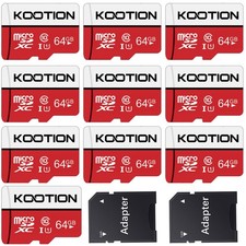 Kootion 10pcs 64GB U1 C10 Ultra Micro SDXC SD TF Card High Speed Memory Card RED