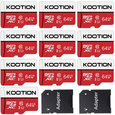 Kootion 10pcs 64GB U1 C10 Ultra Micro SDXC SD TF Card High Speed Memory Card RED