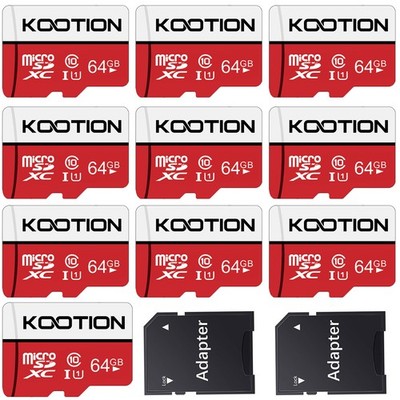 Kootion 10pcs 64GB U1 C10 Ultra Micro SDXC SD TF Card High Speed Memory Card Red