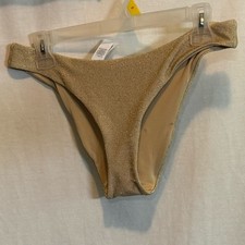 AA-461 Aerie NWT Cheeky Gold Metallic Summer Swim Bikini Bottoms Size L