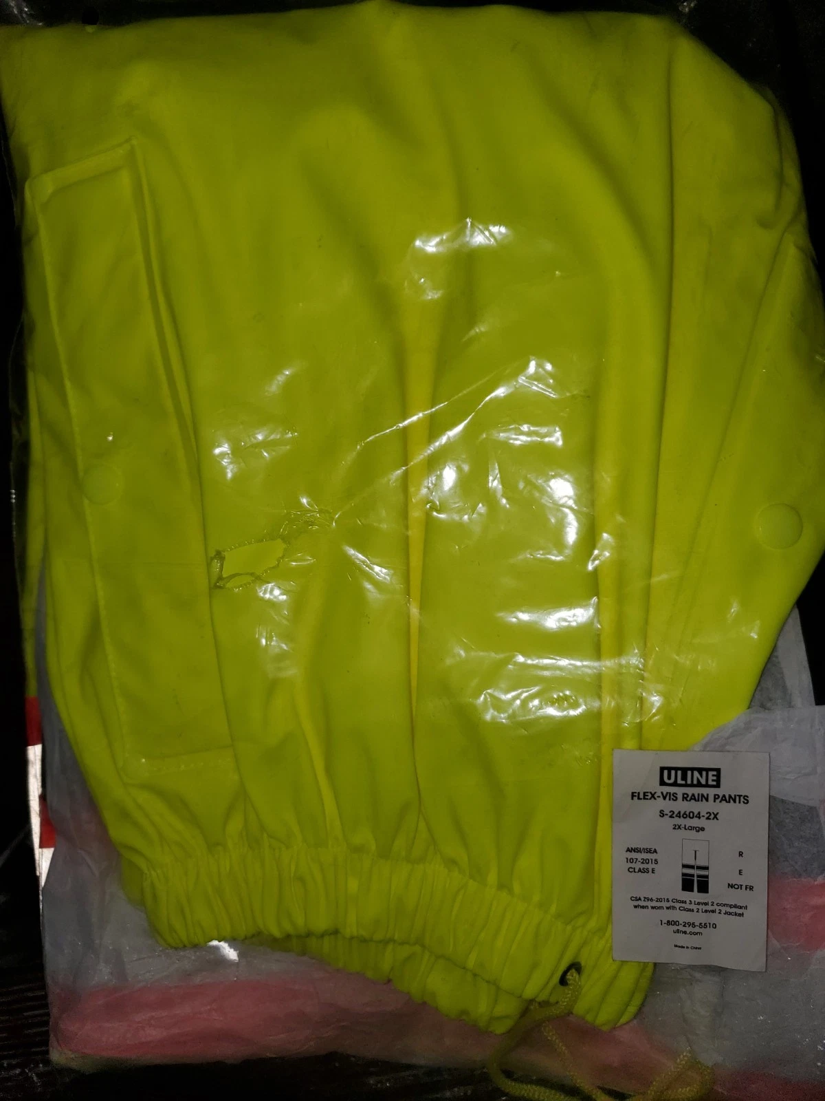 Uline Flex-Vis Rain Pants XL S-24604 2XL