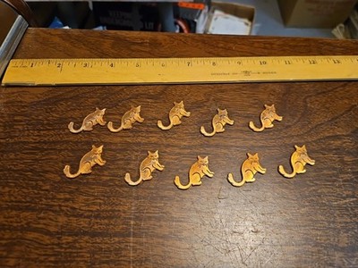 Lot Of 10 Cute Cats Kittens France Vintage 60s Brass Stampings Findings Jewelry 