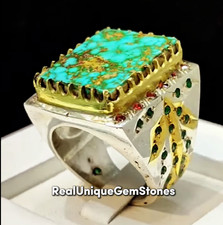 Most Beautiful Neeshapuri Blue Shajri Feroza Turquoise Ring 925 Sterling Silver