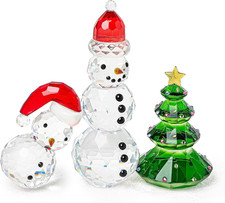 Set of 3 Crystal Snowman and Tree Figurines, Crystal Christmas Tree Figurine, Sm
