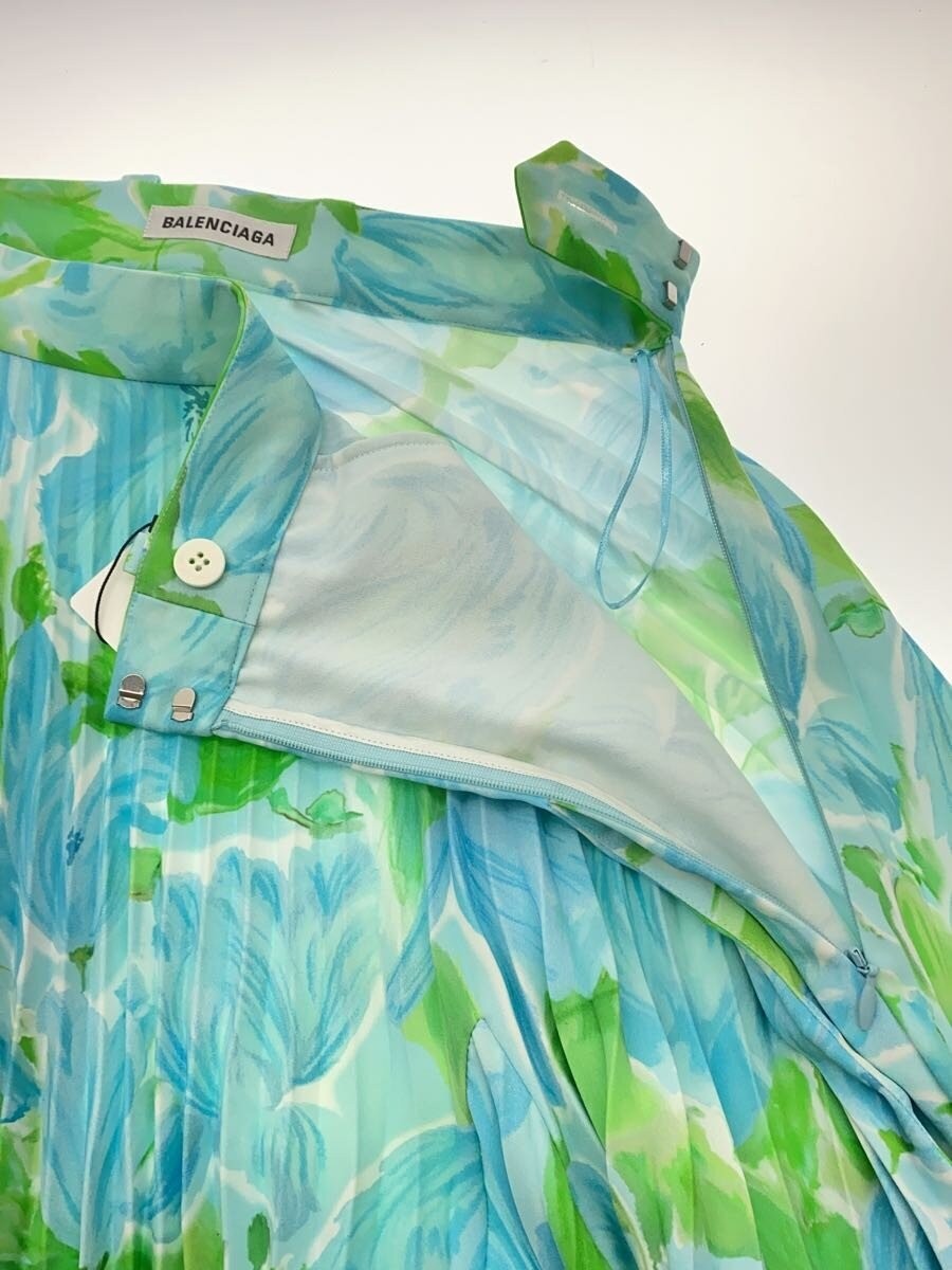 BALENCIAGA Asymmetric Pleated Long Skirt, Size 36, Polyester, Blue, Floral Print thumbnail 3