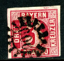 Germany States 1862 Bavaria 3 Kr Rose Scott #10 VFU H656