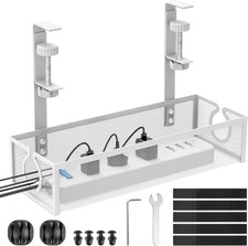 under Desk Cable Management Tray, No-Drill Mesh Table Cable Basket for Managing 