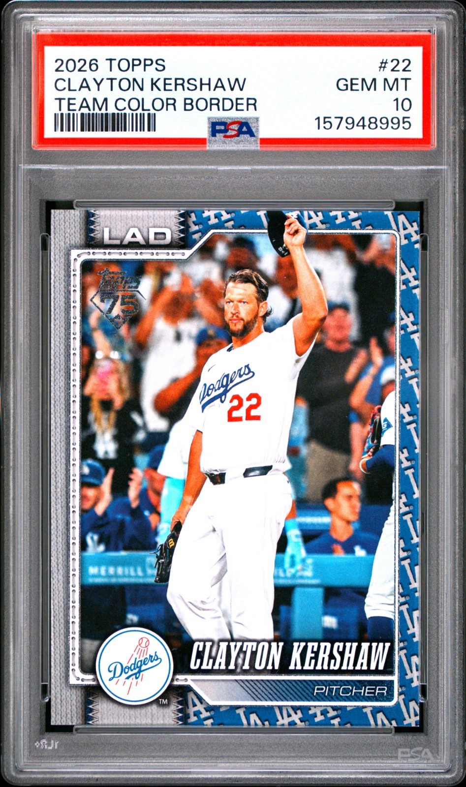 2026 TOPPS Series 1 CLAYTON KERSHAW TEAM Color BORDER SP PSA 10 Dodgers