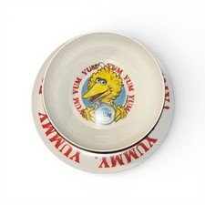 Vintage Sesame Street Big Bird Bert Ernie Cookie Monster Plate Bowl Set Melamine