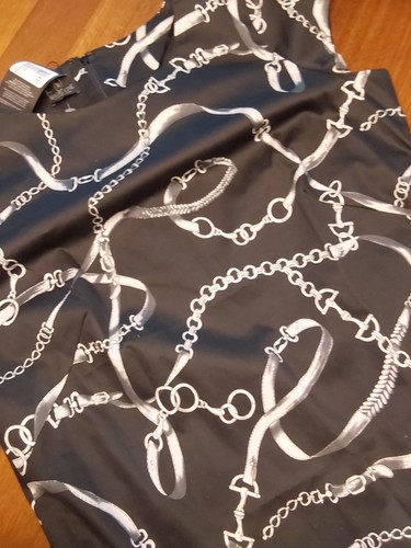 Madeleine Kleid schwarz mit Ketten/Gürtelprint 42,44, neu - Bild 5 von 7