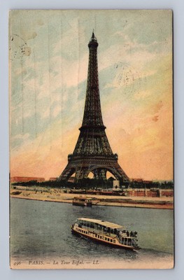 Antique France Postcard PARIS La Tour Eiffel Seine River 1910