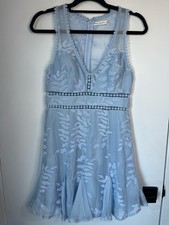 Saints + Secrets Light Blue Embroidered Mesh Zip Dress Sleeveless A-Line AU 10