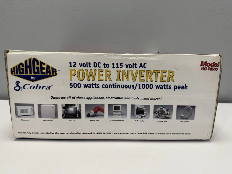Cobra HG-PI-500 Highgear 500W Continuous DC to AC Power Inverter 1000W Peak NOS - Image 3 of 4