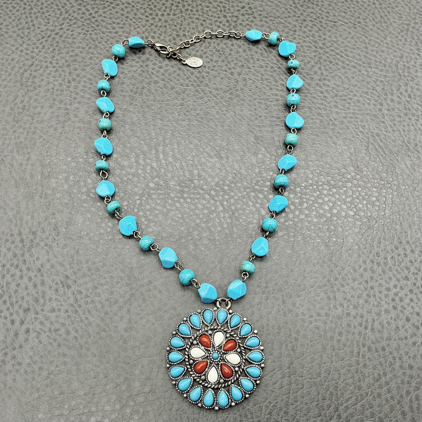 Robert Rose Turquoise Beaded Statement Pendant Ne… - image 2
