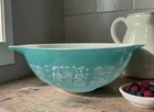 Vtg PYREX Amish Butterprint Turquoise & White #444 Cinderella Bowl 4 Qt