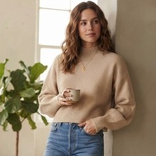 Other Stories Womens Beige Mock Neck Wool Blend Knit Sweater Size S