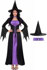 Costume for Women,Adult Halloween Witch Outfit with Hat,Purple