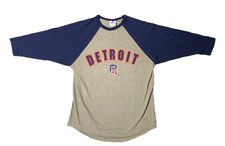 Vintage 2000 Y2K Detroit Tigers XL Gray Raglan 3/4 Blue Sleeve Baseball T-Shirt
