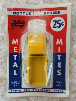 Vintage BARCLAY METAL MITES BOTTLE SERIES Diecast Yellow Truck * NEW * USA made