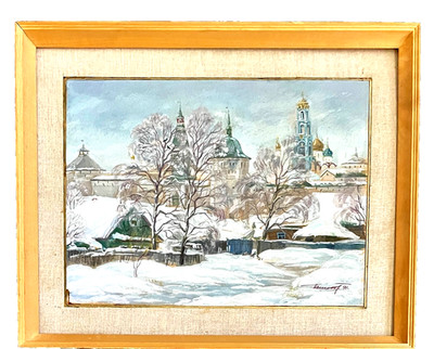 Original Signed MIKHAIL FEDOROVICH PETROV Painting Trinity St Sergius Russia