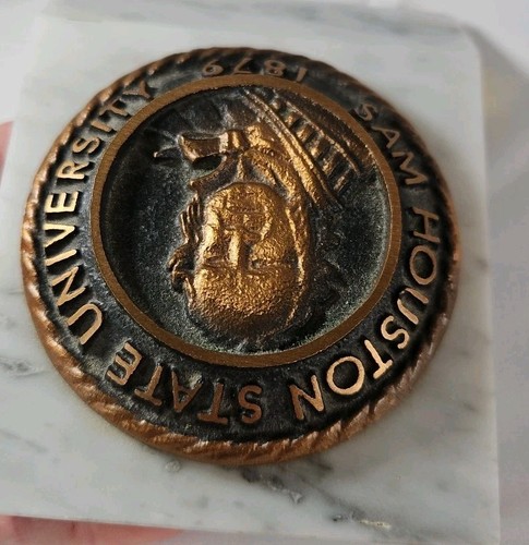 SHSU Sam Houston State University VINTAGE Paper Weight - BRONZE & MARBLE - Picture 4 of 4