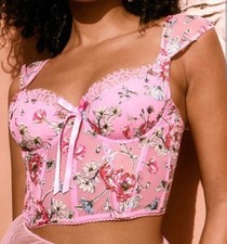 Victoria's Secret Dream Angel Embroidered Bustier Bra Top Pink Floral Corset S