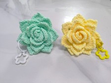 2Pcs Handmade Crochet Rose Flower Keychain Set Bag Charm Pendant