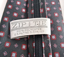 Vtg Men's Zippered Neck Tie~"Zip Tie" Dark Grey/Black w Red/Silver Diamonds