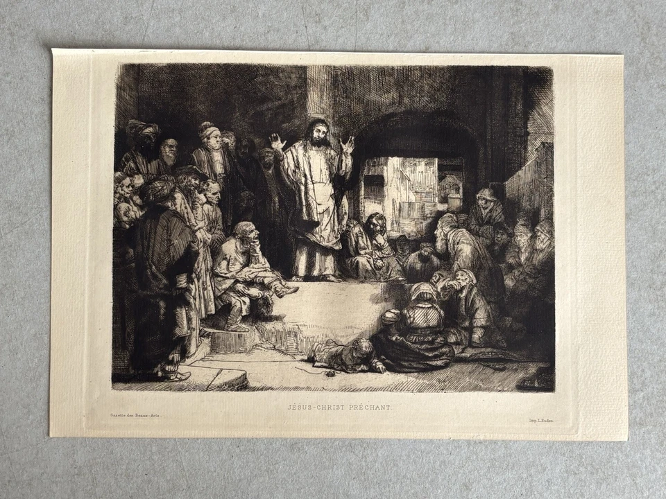 Rembrandt Gravure Eau Forte Etching Jesus Christ Prêchant Apôtres - Photo 2/4