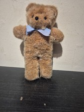 Peluche dorato orsacchiotto giocattolo morbido vintage anni 70 fiocco blu alto 30 cm (I9)