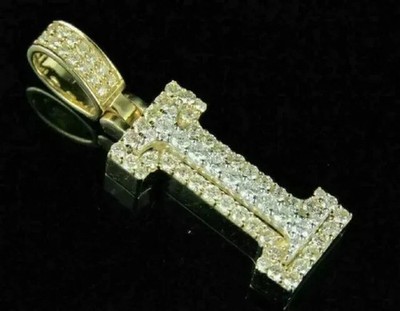 Initial ''I'' Letter Pendant 2Ct Round Genuine D Moissanite 14K Yellow Gold Plated