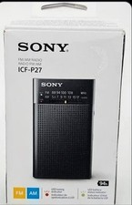 Sony ICF-P27 Pocket AM/FM Radio Black, Telescoping Antenna, Headphone Jack