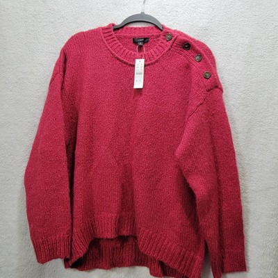 NEW! J Crew Button Shoulder Sweater Medium Crew Neck Raspberry Pink Wool Alpaca