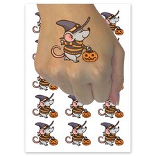 Cute Halloween Mouse with Jack O' Lantern Rodent Temporary Tattoo Fake Body Art