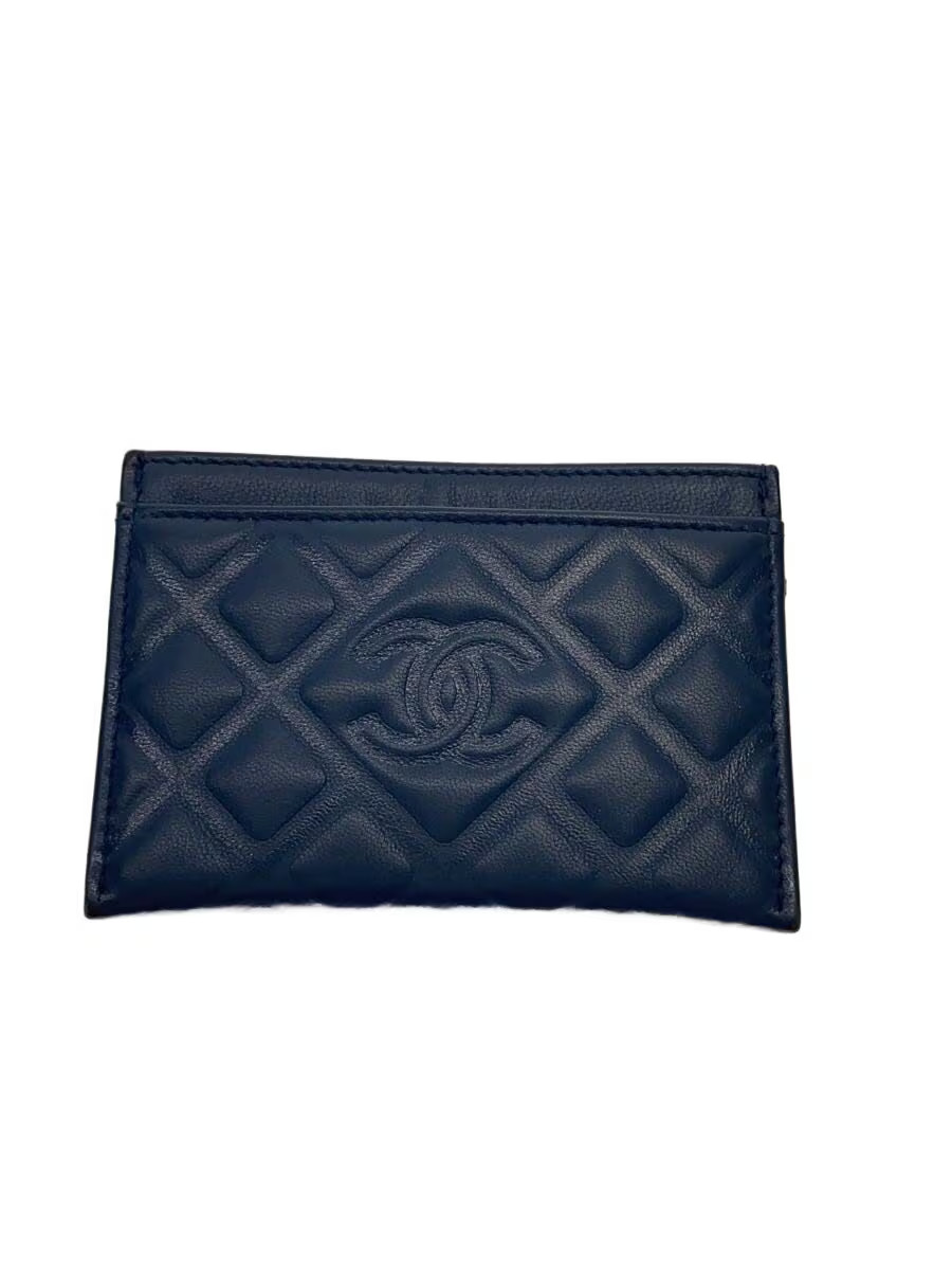 CHANEL Women's Quilted Leather Card Case in Navy with Coco Mark