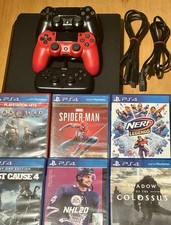 Sony PS4 Slim 1TB Console Bundle- 6 Games Spider-Man, God of War 3 Controllers